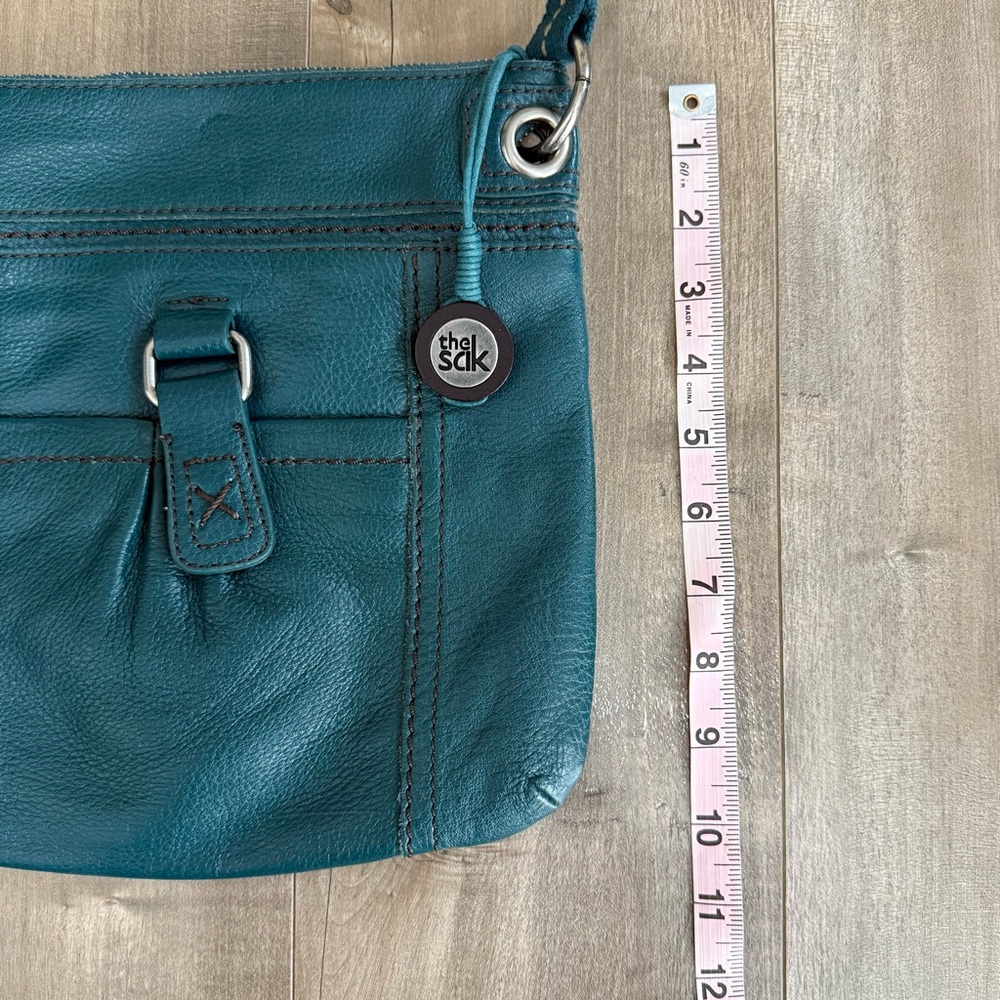 The SAK Vintage Crossbody Purse Bag Leather Turquoise Blue Fabric Strap - Picture 6 of 16